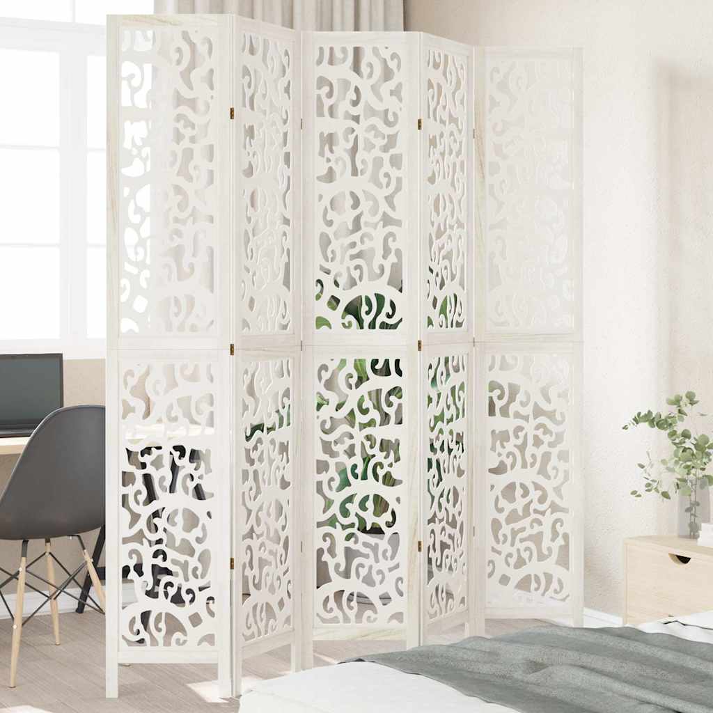 Divisorio Ambienti 5Pannelli Bianco Legno Massello di Paulownia