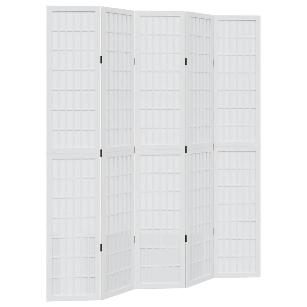 Divisorio Ambienti 5Pannelli Bianco Legno Massello di Paulownia