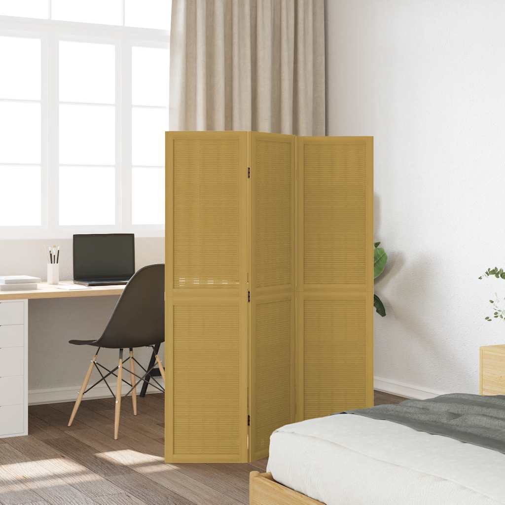 Divisorio Ambienti 3 Pannelli Marrone Scuro Massello Paulownia