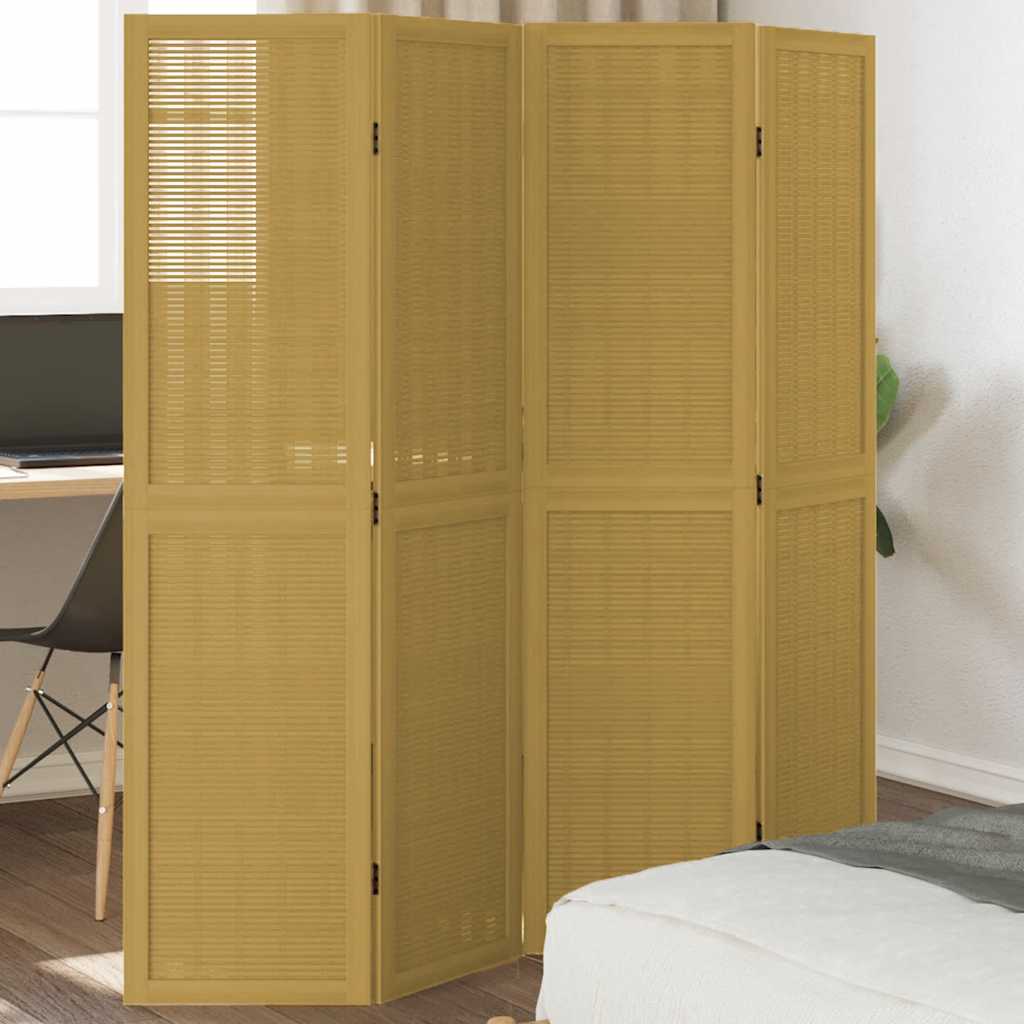 Divisorio Ambienti 4 Pannelli Marrone Legno Massello Paulownia
