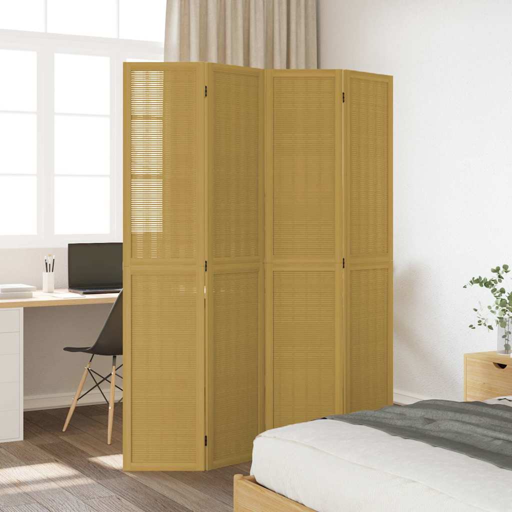 Divisorio Ambienti 4 Pannelli Marrone Legno Massello Paulownia