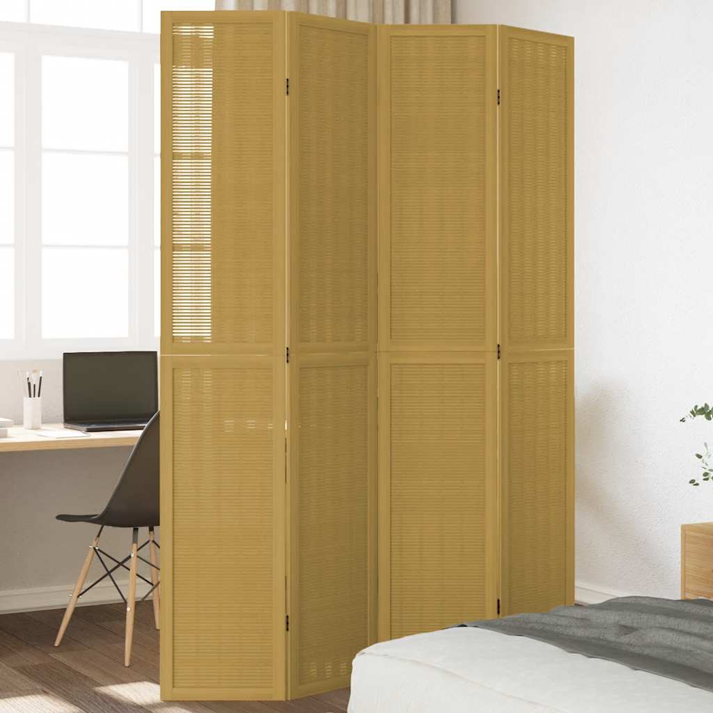 Divisorio Ambienti 4 Pannelli Marrone Legno Massello Paulownia