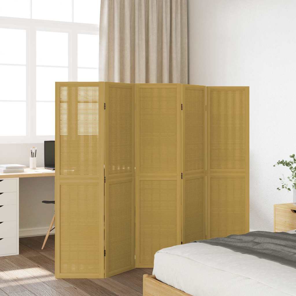 Divisorio Ambienti 5 Pannelli Marrone Legno Massello Paulownia
