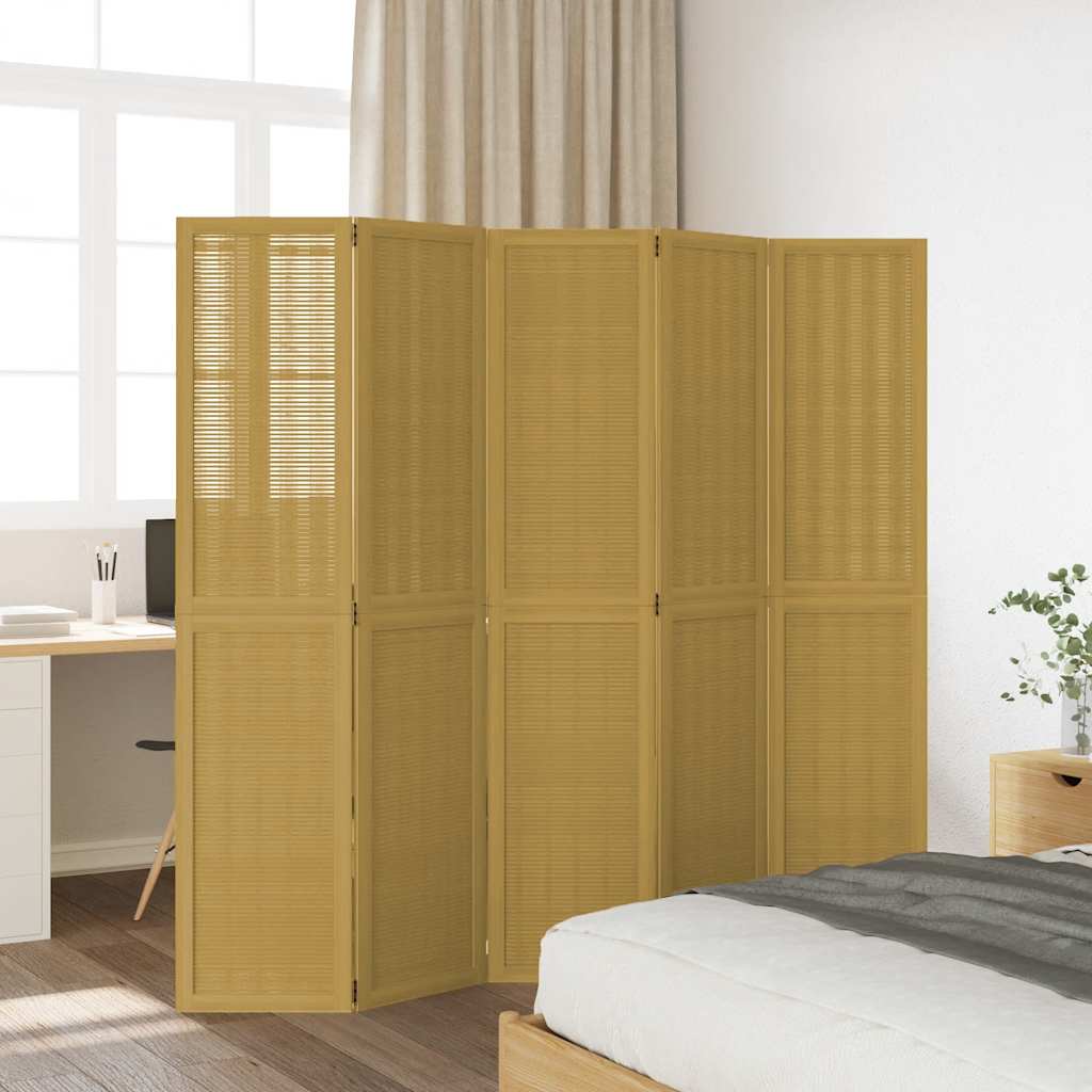 Divisorio Ambienti 5 Pannelli Marrone Legno Massello Paulownia