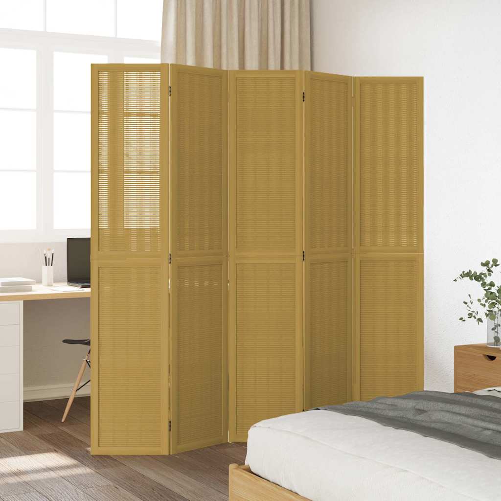 Divisorio Ambienti 5 Pannelli Marrone Legno Massello Paulownia