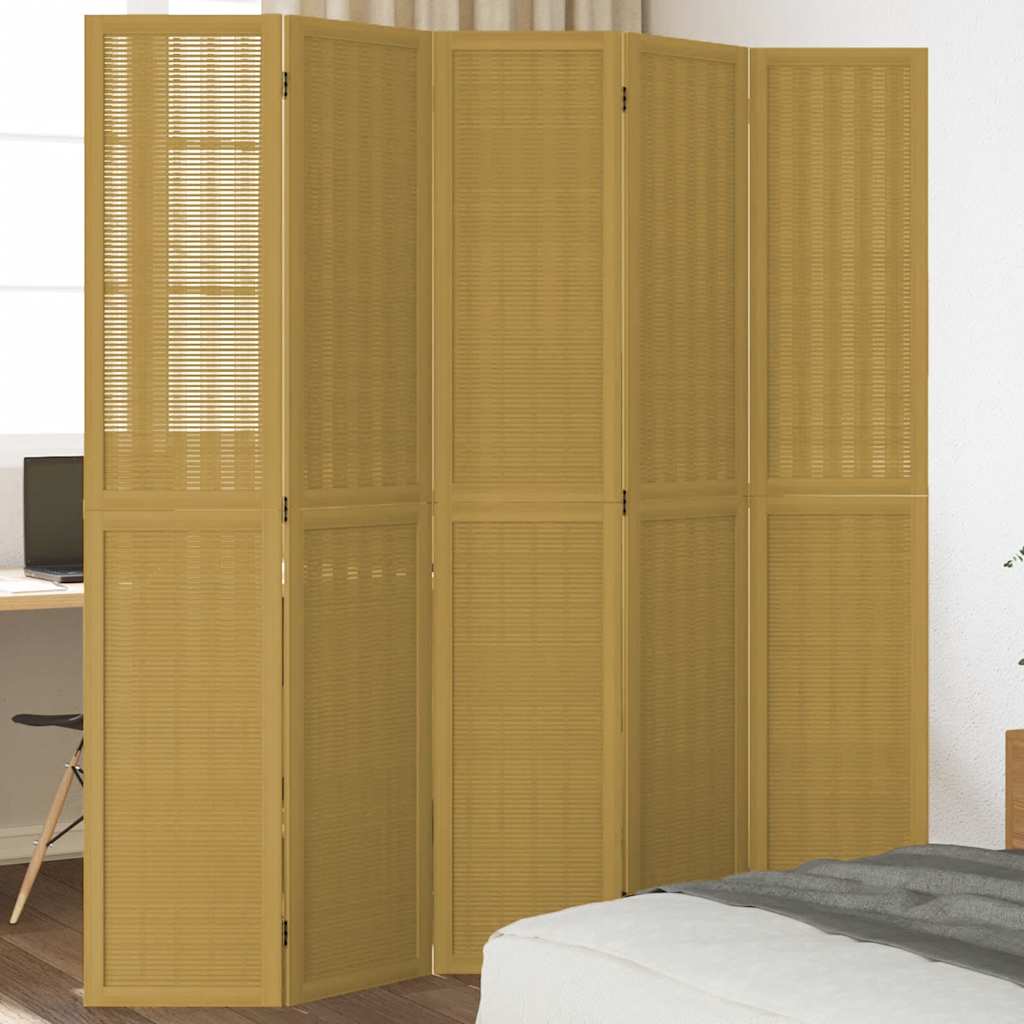 Divisorio Ambienti 5 Pannelli Marrone Legno Massello Paulownia