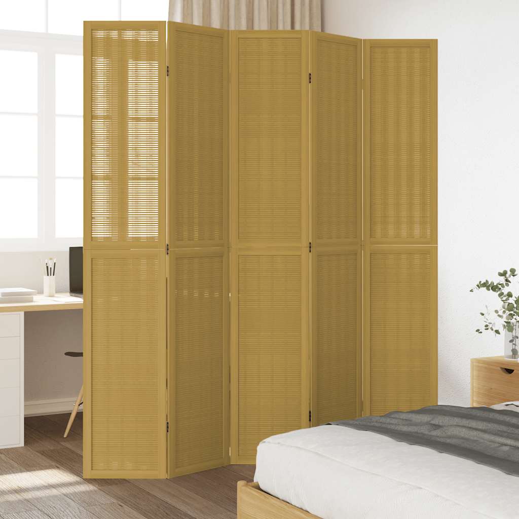 Divisorio Ambienti 5 Pannelli Marrone Legno Massello Paulownia