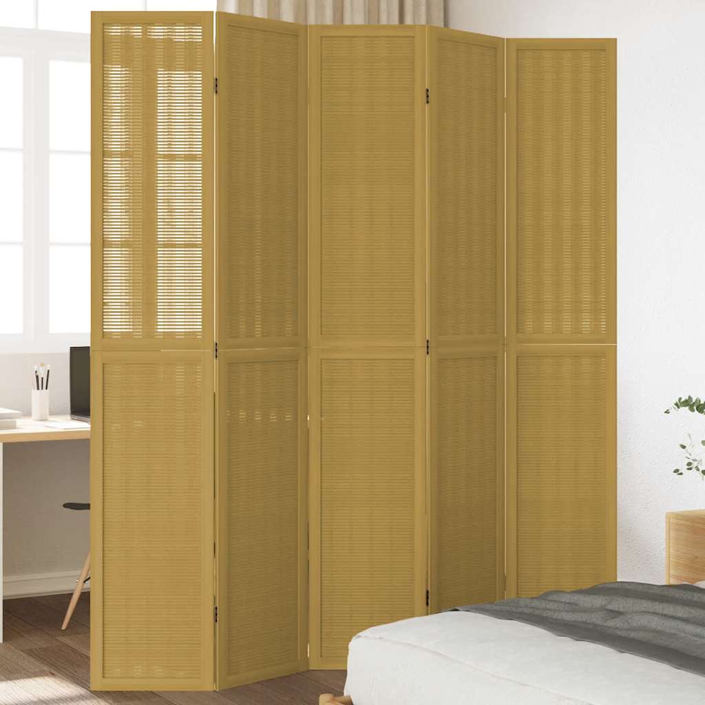 Divisorio Ambienti 5 Pannelli Marrone Legno Massello Paulownia