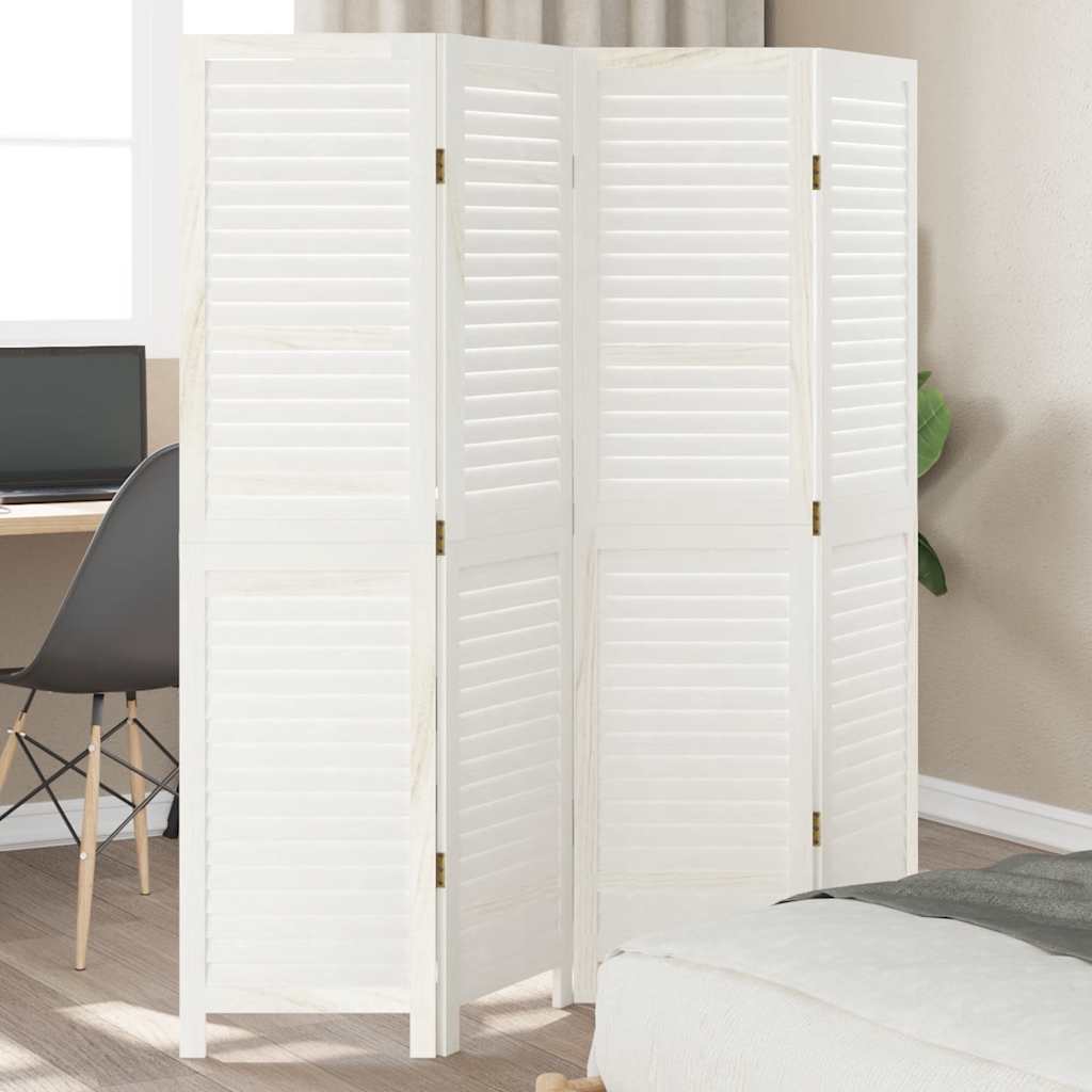 Divisorio Ambienti 4Pannelli Bianco Legno Massello di Paulownia