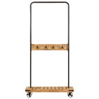Appendiabiti con Ruote 90x35x190cm Legno Massello Mango e Ferro