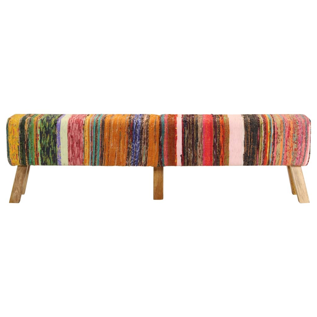 Panca Multicolore 160 cm Tessuto Chindi e Legno Massello Mango