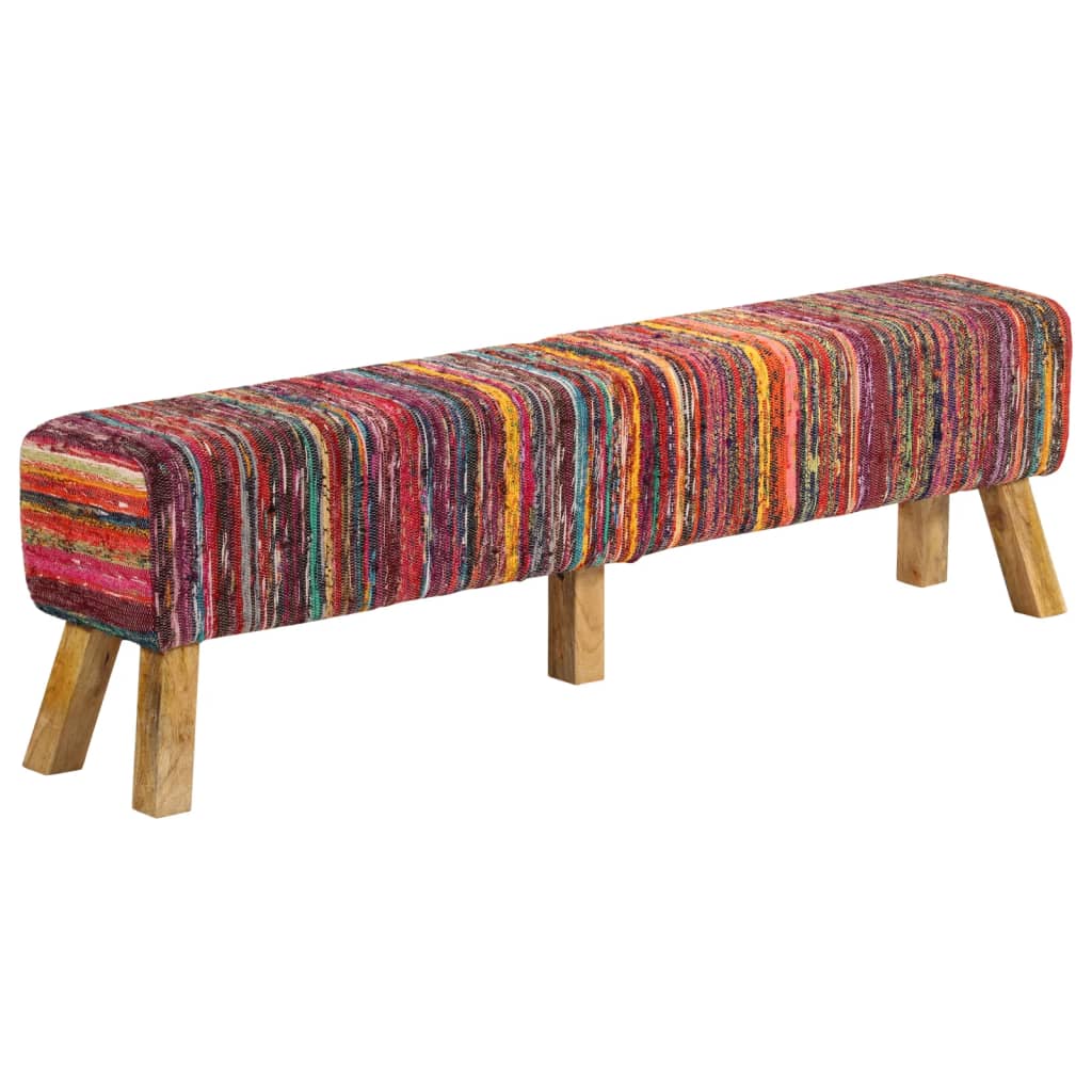 Panca Multicolore 160 cm Tessuto Chindi e Legno Massello Mango