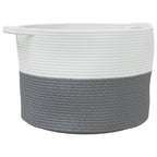 Cesto per Biancheria Grigio e Bianco Ø55x36 cm in Cotone