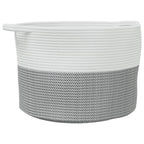 Cesto per Biancheria Grigio e Bianco Ø55x36 cm in Cotone