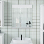 Specchio Bagno e Ripiano BERG Bianco 60x12x70 cm Legno Massello