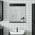 Specchio Bagno e Ripiano BERG Nero 60x12x70 cm Legno Massello