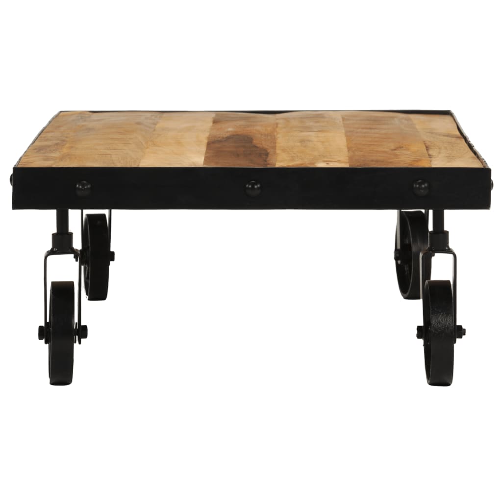 Tavolino da Salotto con Ruote Legno Massello Mango 100x55x26 cm