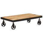Tavolino da Salotto con Ruote Legno Massello Mango 100x55x26 cm