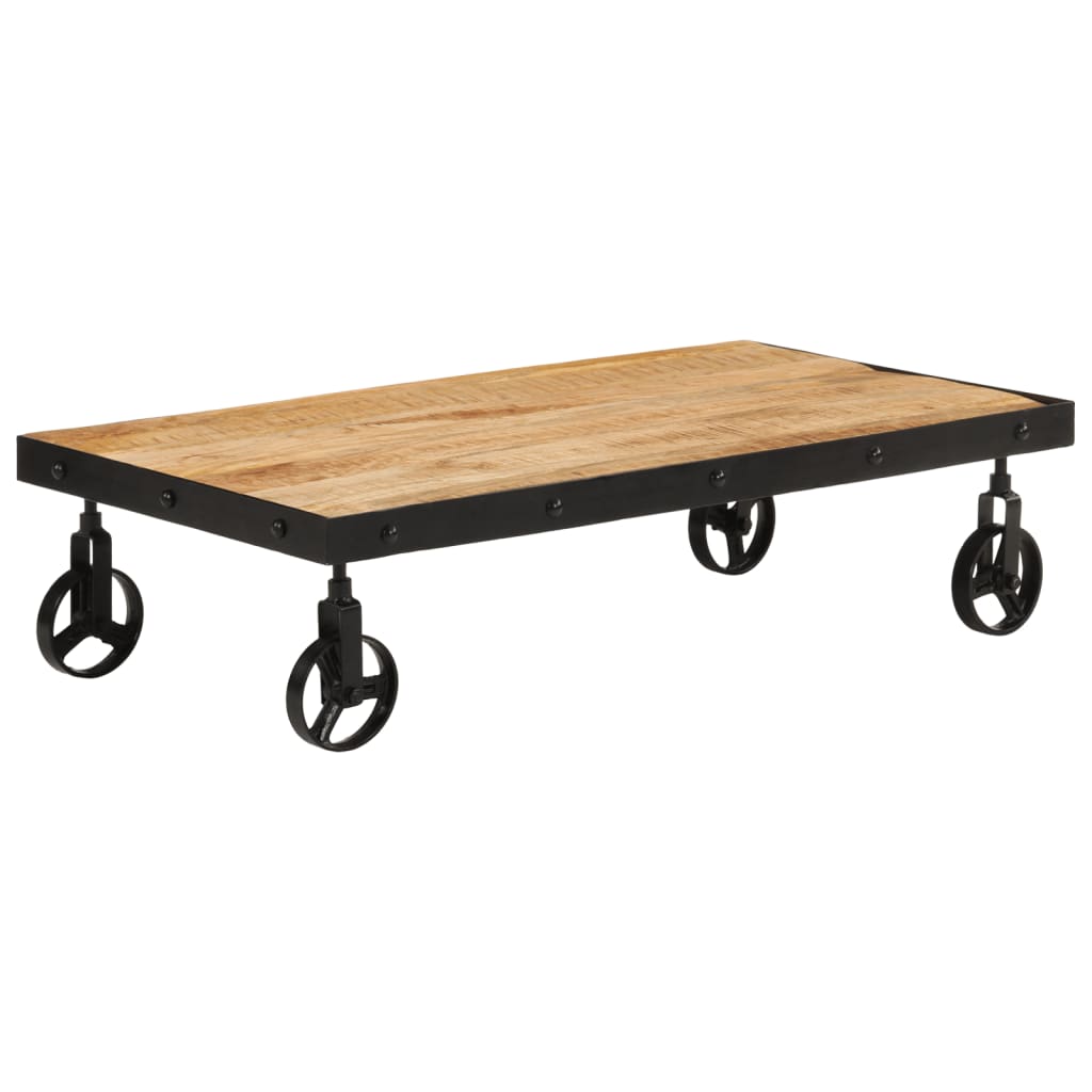 Tavolino da Salotto con Ruote Legno Massello Mango 100x55x26 cm