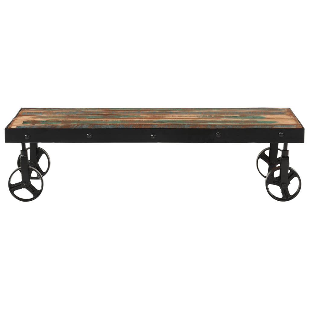 Tavolino Salotto con Ruote Legno Massello Recupero 100x55x26 cm