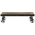 Tavolino Salotto con Ruote Legno Massello Recupero 100x55x26 cm