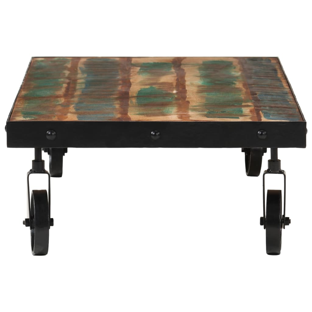 Tavolino Salotto con Ruote Legno Massello Recupero 100x55x26 cm