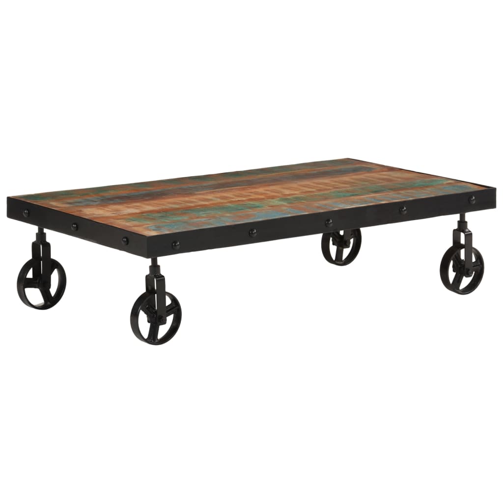 Tavolino Salotto con Ruote Legno Massello Recupero 100x55x26 cm