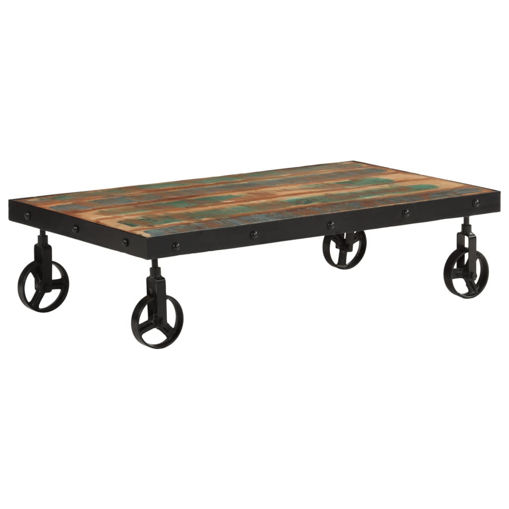 Tavolino Salotto con Ruote Legno Massello Recupero 100x55x26 cm