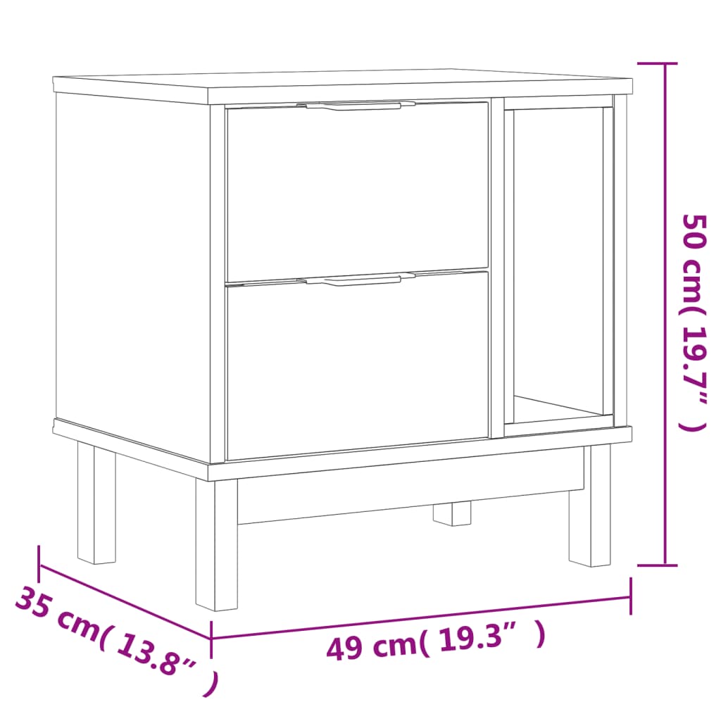 Comodino FLAM 49x35x50 cm in Legno Massello di Pino