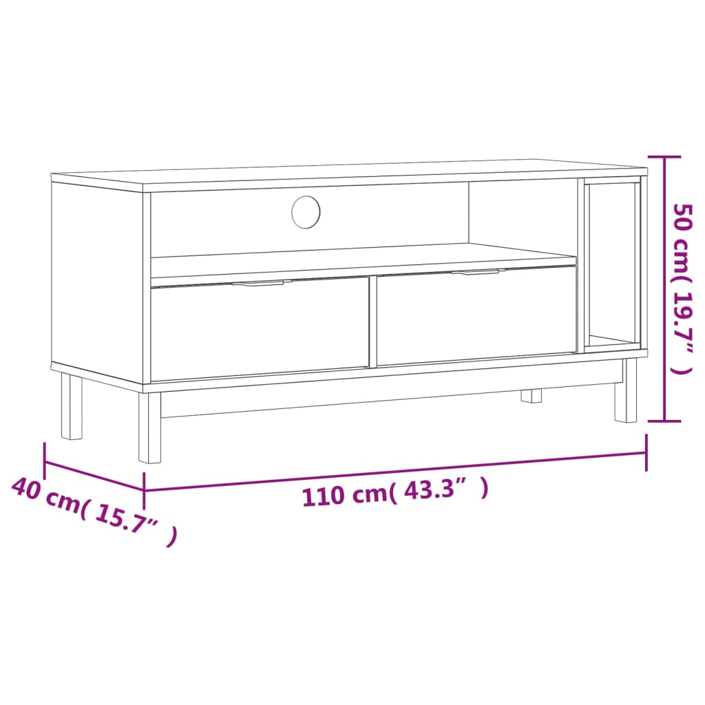 Mobile TV FLAM 110x40x50 cm in Legno Massello di Pino