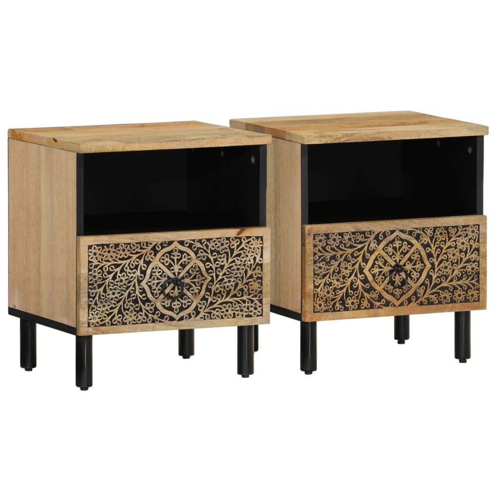 Comodini 2pz 40x33x46 cm in Legno Massello di Mango