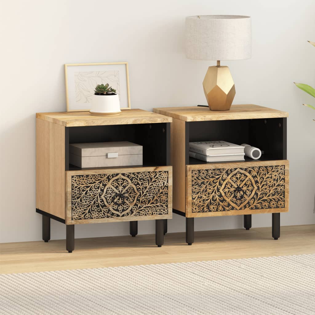 Comodini 2pz 40x33x46 cm in Legno Massello di Mango