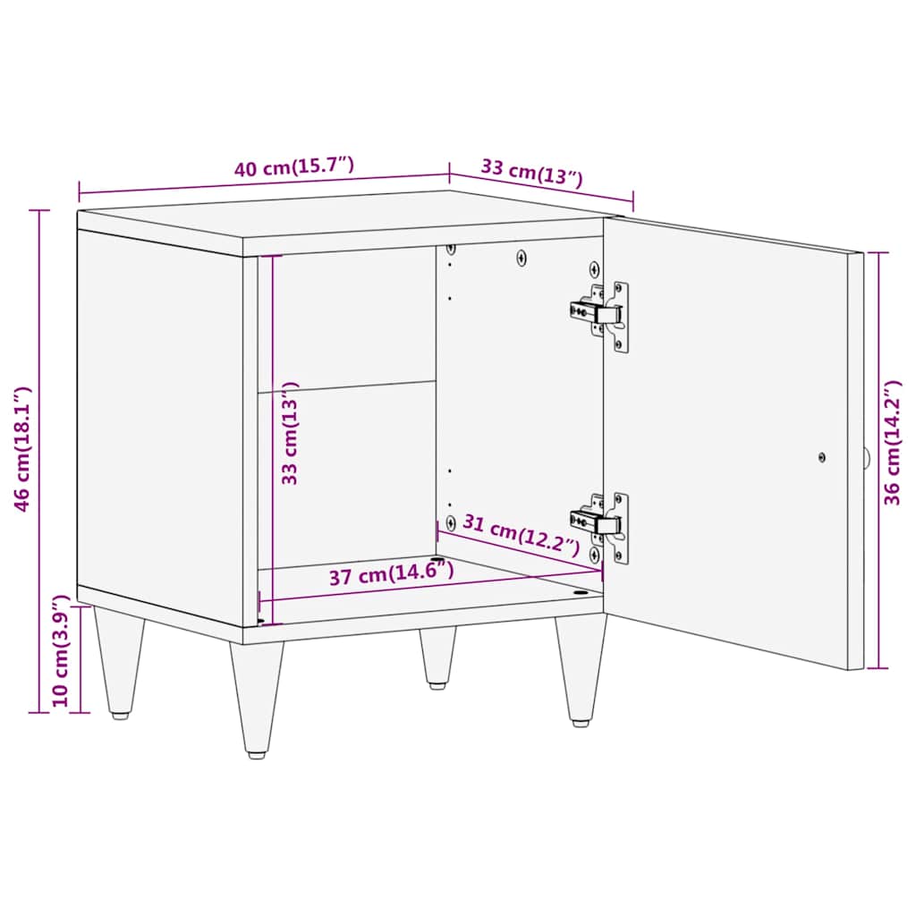 Comodini 2pz 40x33x46 cm in Legno Massello di Mango