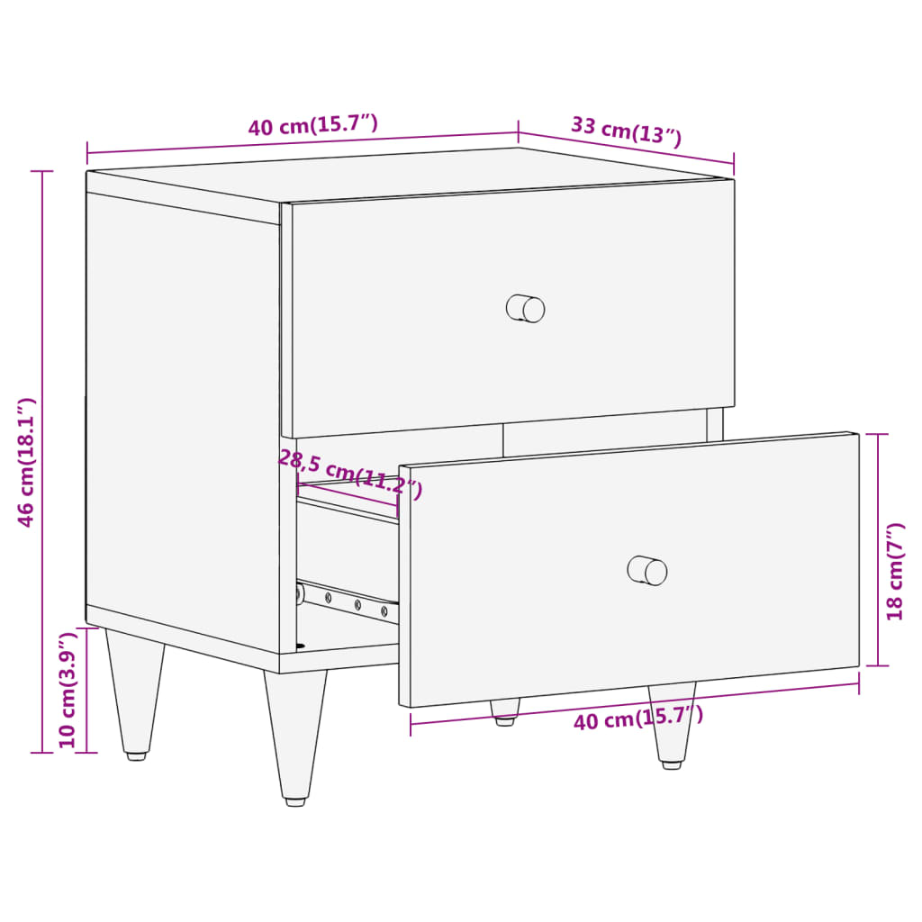 Comodini 2pz 40x33x46 cm in Legno Massello di Mango
