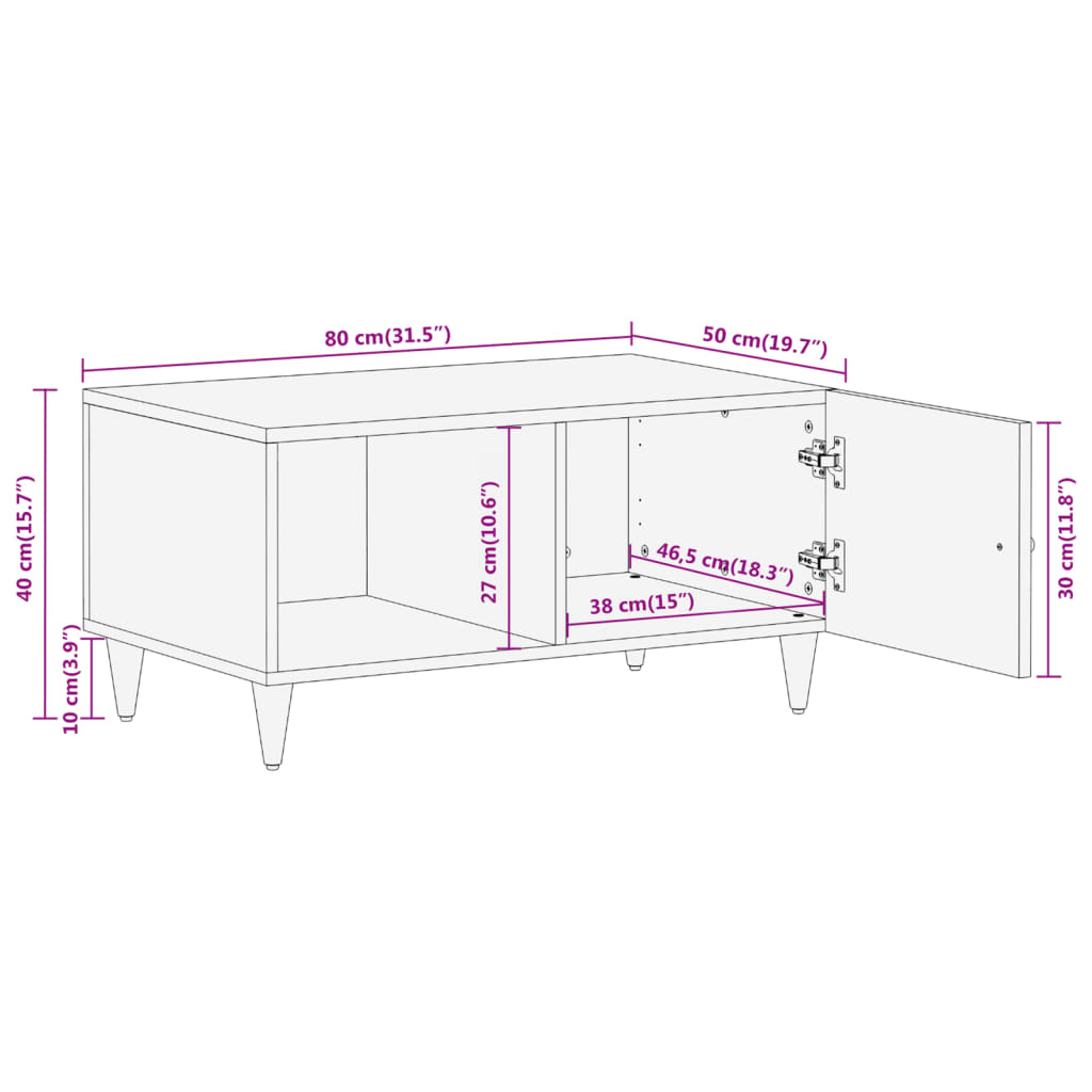 Tavolino da Salotto 80x50x40 cm Legno Massello di Mango