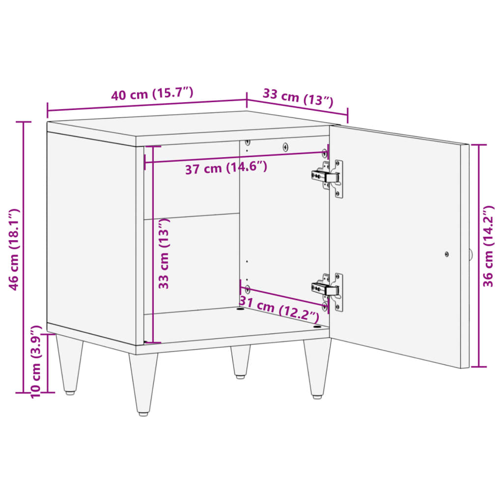 Comodino 40x33x46 cm in Legno Massello di Mango