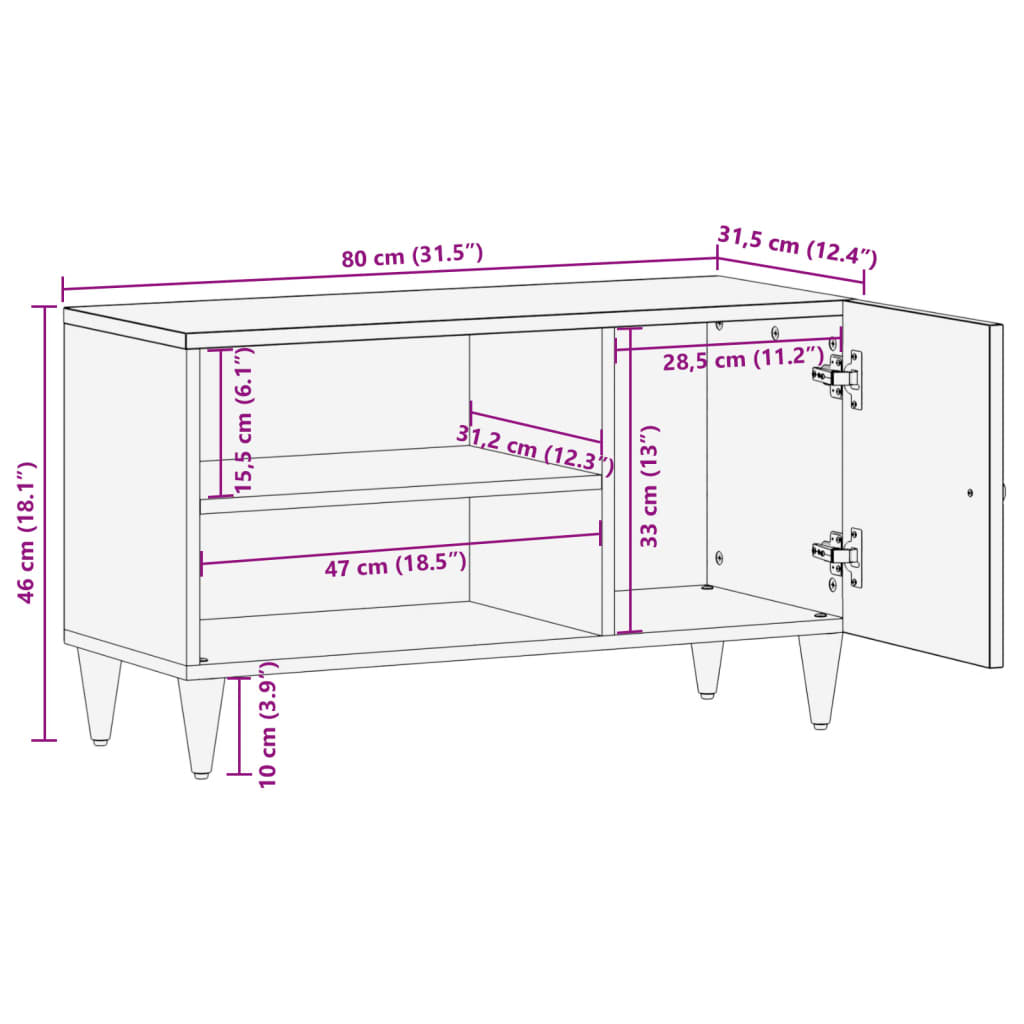 Mobile Porta TV 80x31,5x46 cm in Legno Massello di Mango