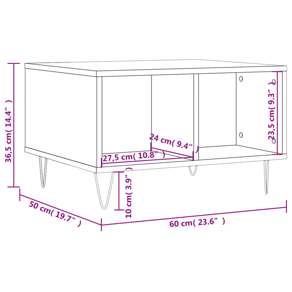 Tavolino da Salotto Rovere Fumo 60x50x36,5 cm Legno Multistrato