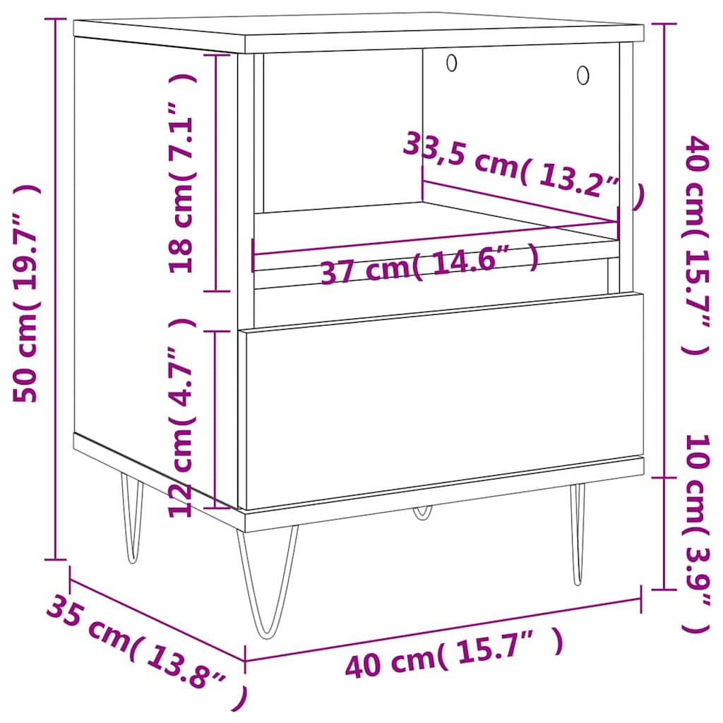 Comodino Grigio Cemento 40x35x50 cm in Legno Multistrato