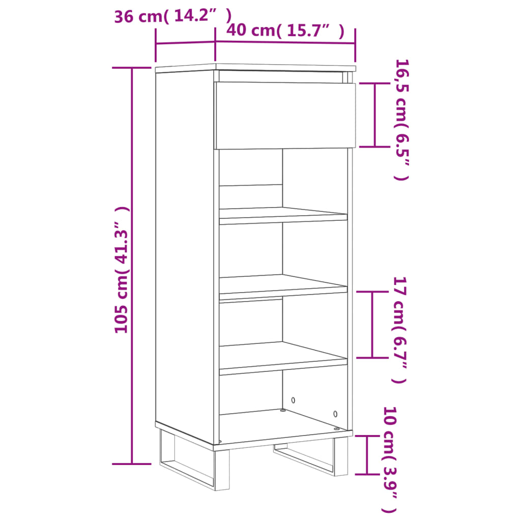 Scarpiera Grigio Cemento 40x36x105 cm in Legno Multistrato