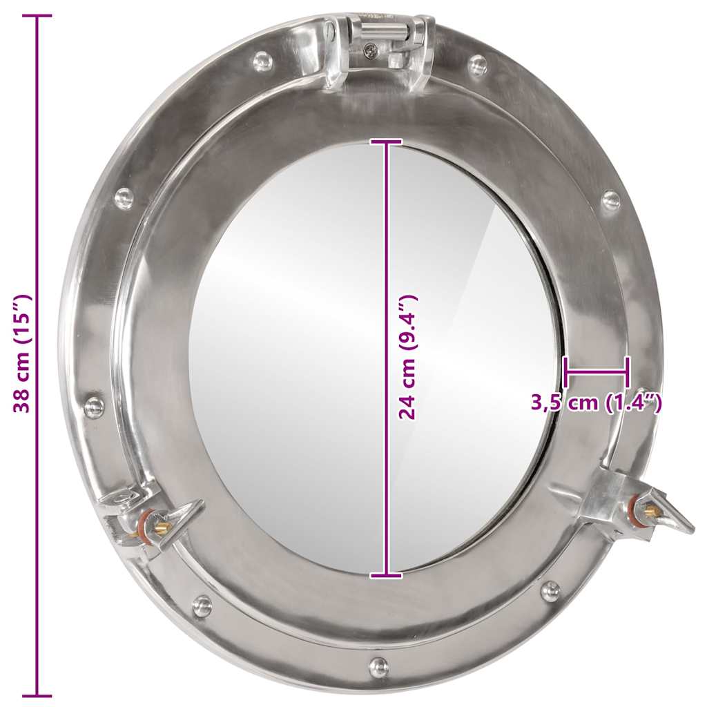 Specchio da Parete Design Oblò Ø38 cm in Alluminio e Vetro