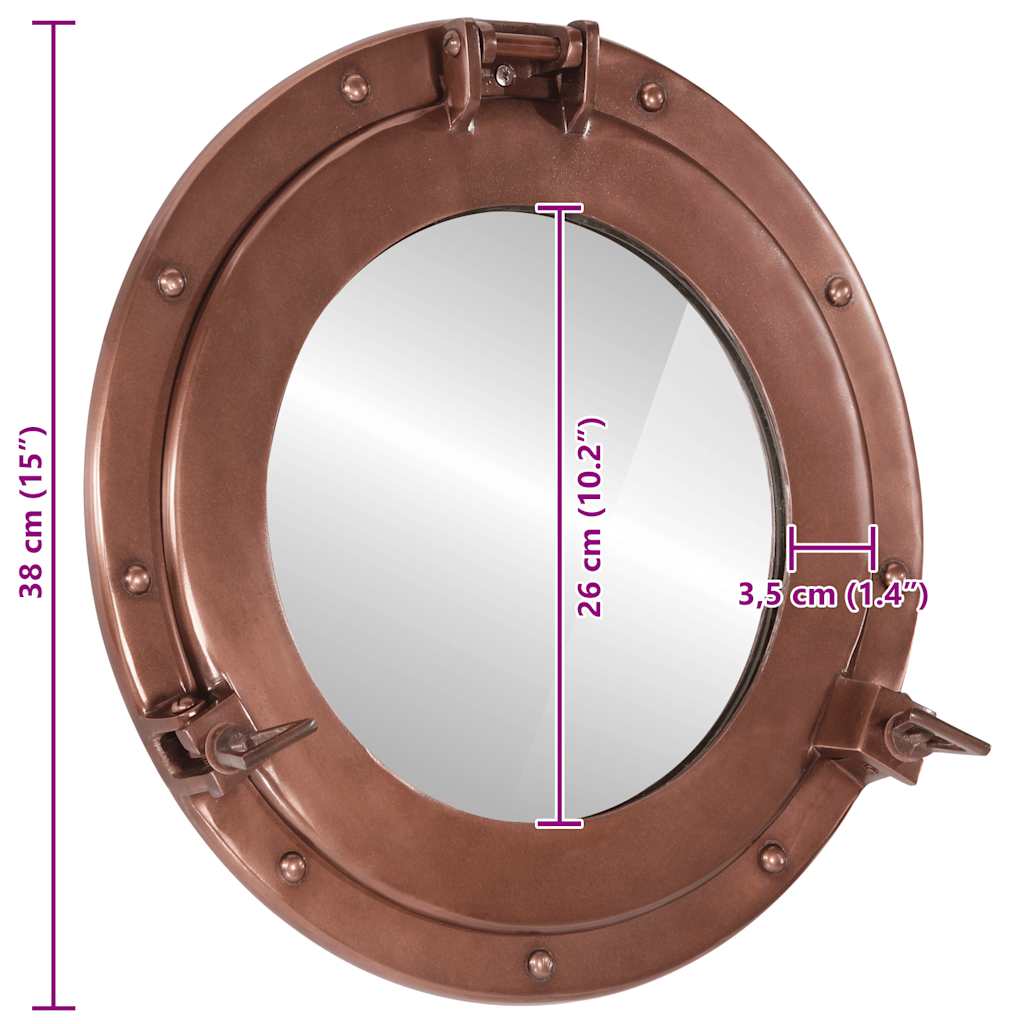 Specchio da Parete Design Oblò Ø38 cm in Alluminio e Vetro
