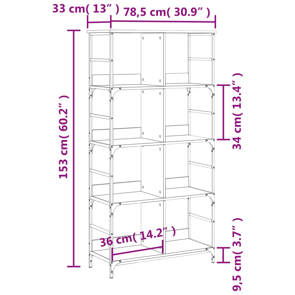 Libreria Grigio Sonoma 78,5x33x153 cm in Legno Multistrato