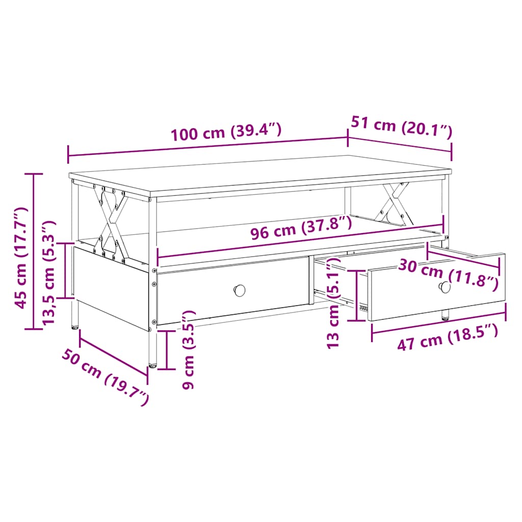 Tavolino da Salotto Grigio Sonoma 100x51x45cm Legno Multistrato