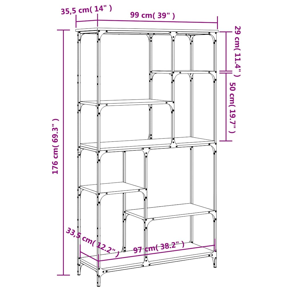 Libreria Rovere Sonoma 99x35,5x176 cm Legno Multistrato Acciaio
