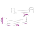 Mensole a Parete con Aste 2pz Rovere Fumo 60x16x14 cm