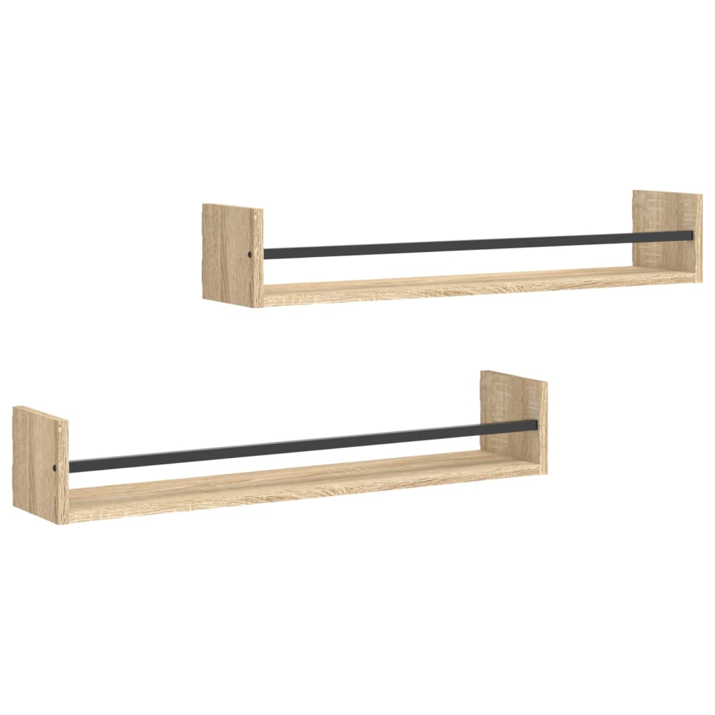 Mensole a Parete con Aste 2pz Rovere Sonoma 80x16x14 cm