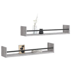 Mensole a Parete con Aste 2pz Grigio Sonoma 80x16x14 cm