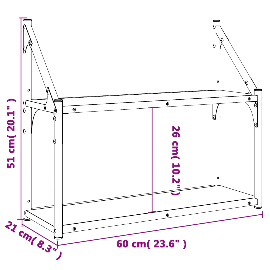 Mensola da parete a 2 ripiani in rovere Sonoma 60x21x51 cm in legno ingegnerizzato