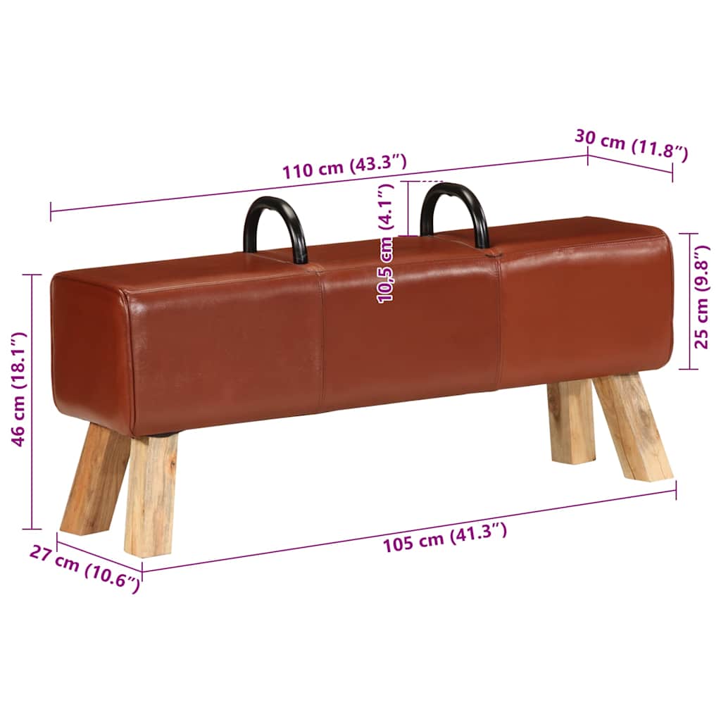 Panca per Esercizi Marrone 110 cm in Vera Pelle